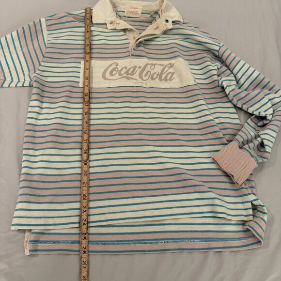 Vintage Coca-Cola 80s Shirt Polo Rugby Rare Pink Teal Stripes Coke Medium - Picture 5 of 10